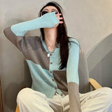 Women Knitwear Autumn Checkerboard Sweater Loose Knitted Cardigan