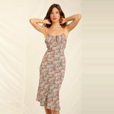 Robe Bridgerton Floral Sexy Mid-Length to Long Slim Fit Retro Spaghetti Straps Dress