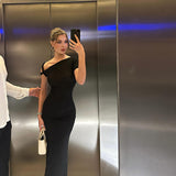 Women Dresses Summer Short Sleeve Solid Color Slim Fit Sexy Sheath Dress (Bla0420)