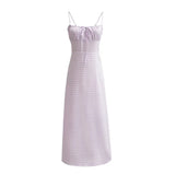 Women Tops Summer Plaid Sling Dress Backless Sexy Midi Dress