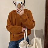 Women Knitted Pullover Fall Winter Hooded Pullover Sweater Casual Loose Sweater