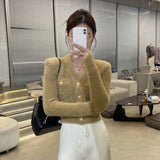 Women Knitted Cardigan Autumn and Winter V-neck Waterproof Slim-Fit Long-Sleeved Knitted Cardigan Sweater