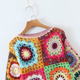 Women Sweater Knitwear Handmade Bell Sleeve Pullover Short Knitwear Artistic