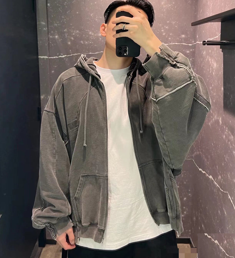 Vetements Hoodie Loose Stitching Wash Zipper Coat Sweatshirt