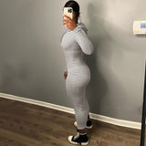 Women Dresses Winter Sexy Zipper Hooded Long Sleeve Dress