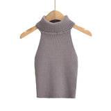 Women Sweater Knitwear Retro Turtleneck Knitted Vest Autumn Top
