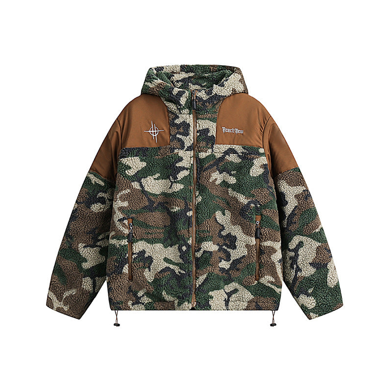 Unisex Winter Cotton Coat Camouflage Berber Fleece Cotton Coat Vintage Embroidered Cotton Jacket