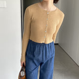 Women Cardigan Sweater Autumn Top round Neck Cropped Cardigan Sweater Button Long Sleeve Knitted Coat 8t7329