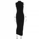 Women Dresses round Neck Sleeveless Slim Fit Slit Long Dress