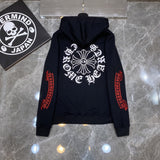 Chh Chrome Hearts Hoodie Cross Red Character Embroidered Casual Hooded Sweater