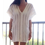 Women Knit Beach Cover Spring Sun Protection Shirt Knitted V-neck Beach Sun Protection Clothing