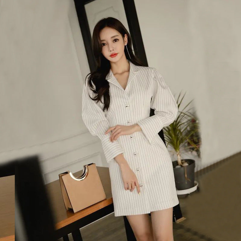 Women Maxi Dress Striped Shirt Dress Casual Dress