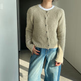 Women Cardigan Sweater Spring Alpaca Fleece/Fiber Cardigan Jacket Long-Sleeved round Neck Sweater Cardigan D2366