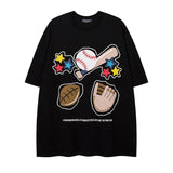 Men T Shirt Baseball Puff Print Short Sleeve T-shirt