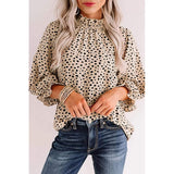 Beth Dutton Wardrobe Leopard Print Pleated Collar Ruffled Chiffon Shirt Women's Loose Long Sleeve Pullover Shirt