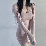 Women Dresses Cardigan Sling U-Collar Hip Skirt Skirt Dress