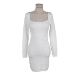 Women Maxi Dress Autumn and Winter Square Collar Hip Knitwear Dress