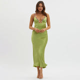 Women Dresses Summer Slim-Fit Suspender Dress Embroidered Hollow V-neck Dress