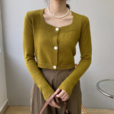 Women Cardigan Sweater Autumn Sweater Cardigan Retro Square Collar Knitwear Top Short Coat 8t8183