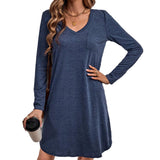 Women Dress Autumn and Winter Leisure V-neck Long-Sleeve Dress