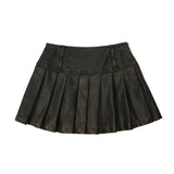 Women Skirt High Waist PU Leather Skirt Pleated Skirt