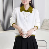 Women Knitwear Spring and Autumn Lapel Knitwear Loose Sweater