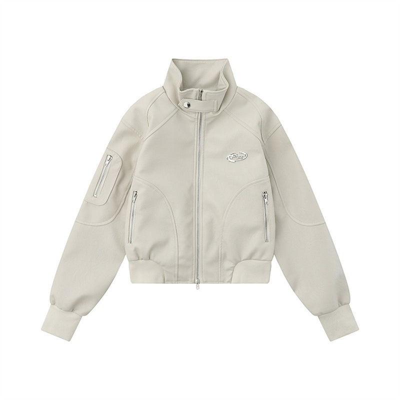 Women Jacket Autumn Leisure Stand Collar Zipper Pocket Cardigan Jacket
