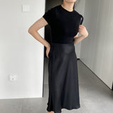 Women Knitted T-shirt round Neck Short Sleeve T-shirt Slim Fit Sweater