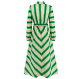 Women Date Dress Autumn and Winter Striped Printed Buttons Cinched Blouse Dress