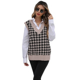 Women Knitted Sweater Autumn Houndstooth Sweater Vest