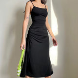 Women Dresses Black Slip Dress Long Dress (Bla0420)