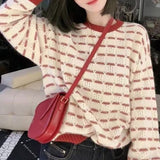Women Knitwear Autumn and Winter Striped round Neck Sweater Loose Sweater