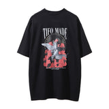 Men Vintage T-shirt Peace Dove Flower Print Short Sleeve T-shirt