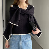 Women Knitted Two-Piece Set Autumn Knitted Two-Piece Short Top Suit X3012