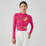 Women Sweater Knitwear Autumn Hollow-out Cross Pullover Long Sleeve round Neck Slim Knitted Jumpsuit