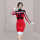 Women Maxi Dress Autumn and Winter Long Sleeve Turtleneck Knitting Dress Hip Skirt