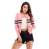 Women Knitted Sweater Autumn Striped Knitted Cardigan Long Sleeve round Neck Sweater Small Coat