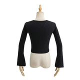 Women Sweater Knitwear Sexy V-neck Knitwear Women's Autumn Winter Retro Slim-Fit Long-Sleeved Pullover Short Sweater