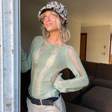 Ladies Leisure Knitwear Sexy Knitted Hollow T-shirt Autumn and Winter Long-Sleeved Doublet