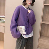 Women Knitted Cardigan Sweater Coat Autumn and Winter Loose round Neck Knitted Cardigan