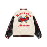 Men Jacket Coat Color Contrast Patchwork PU Leather Sleeve Machine Embroidery Letter Baseball Uniform Jacket