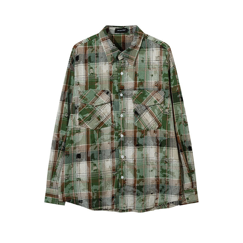 Unisex Vintage Shirt Retro Long Sleeve Plaid Shirt Men