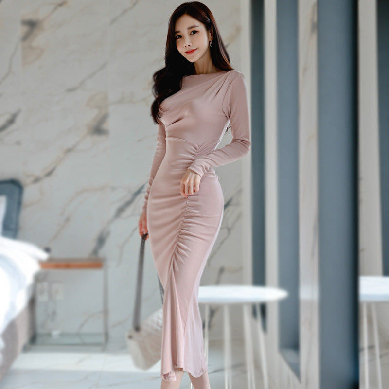 Women Maxi Dress Autumn and Winter Long Dress Hip Skirt