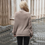 Women Knitted Sweater Autumn Long Sleeve Cable-Knit Turtleneck Sweater Loose