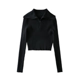 Women Sweater Knitwear Lapel Slim-Fit Underwear Sweater Autumn Winter Retro Half Zipper Casual Pullover
