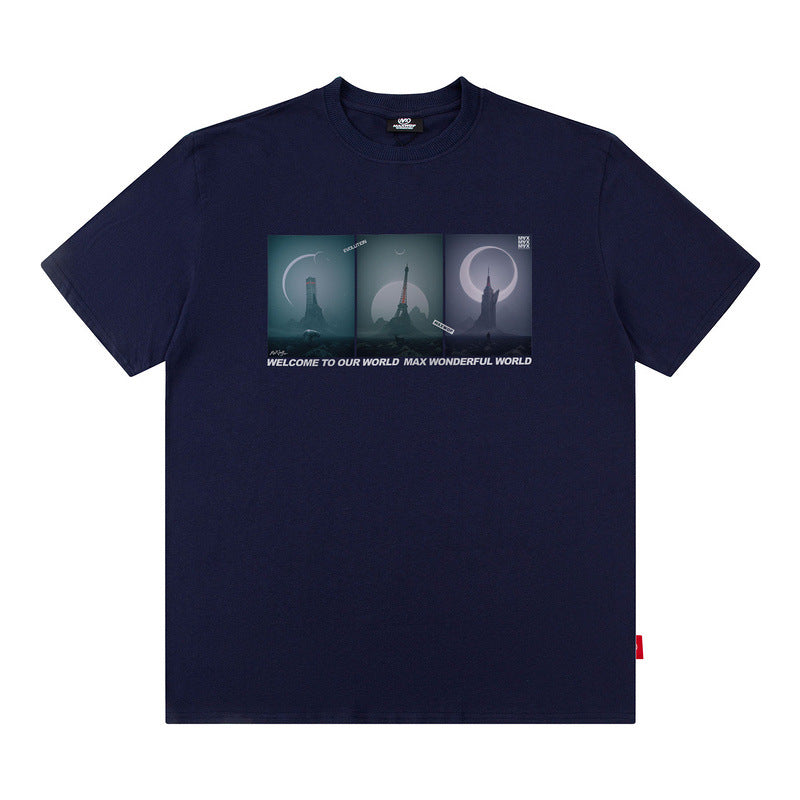 Men T Shirt Hip Hop Print round Neck Short Sleeve T-shirt