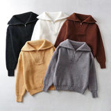 Women Sweater Knitwear Zipper and Lapel Sweater Sweater