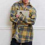 Women Trench Coat Winter Plaid Long Sleeve Shirt Loose Casual