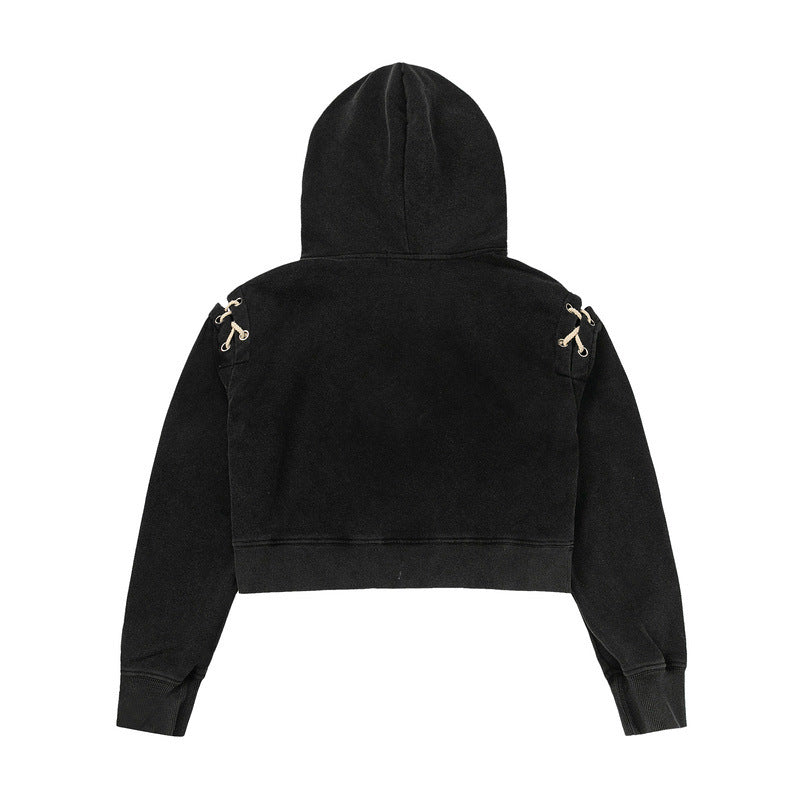 Women Hoodie Retro Short Letter Hooded Sweater