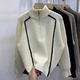 Women Knitted Pullover Turtleneck Zipper Pullover Cropped Sweater Winter Knitwear